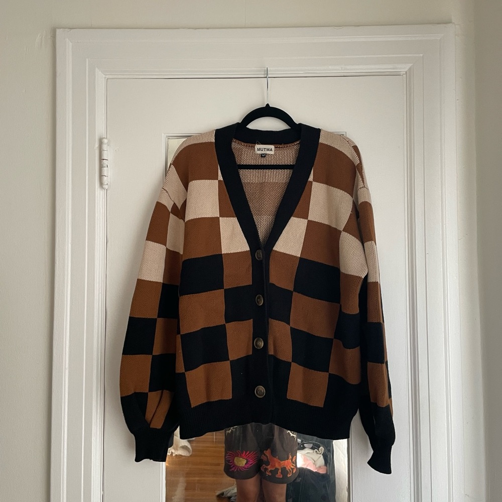 100% cotton Mutma cardigan brown check